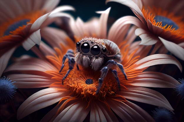 Big spider and fresh flower