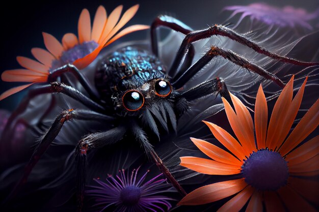 Big spider and fresh flower