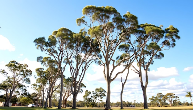 Photo big tall gum trees moving in wind blue sky clouds daytime sunny australia victoria gippsland maffra