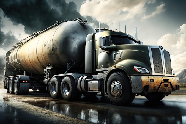 Big tank truck with empty body for banner or graphic text design empty copy space