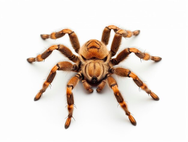 Big tarantula close up view on white background