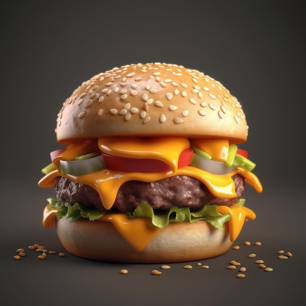 Big tasty cheeseburger on a dark background Generative Ai