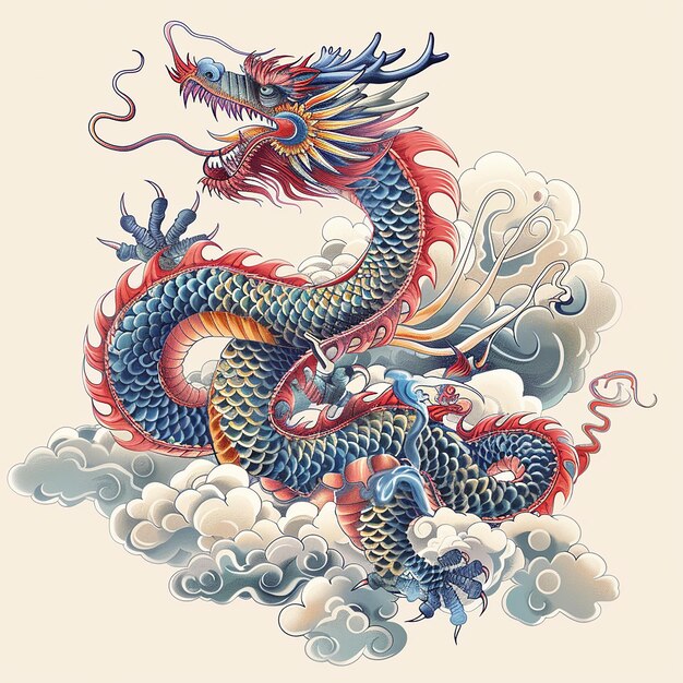 Big traditional chinese dragon on a cloud