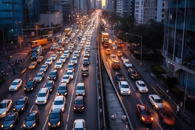 Big traffic Jam in City Cityscape