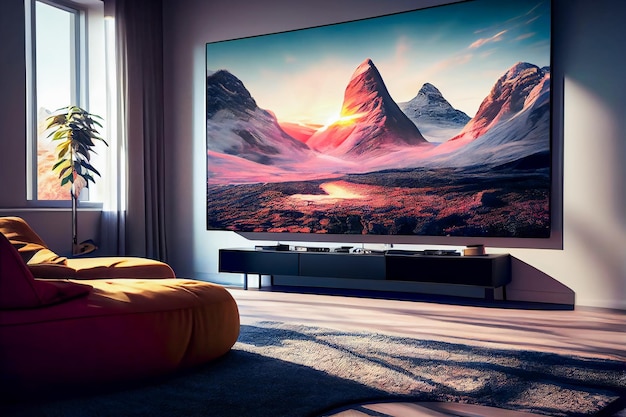 Big Tv In A Living Room Elegant living room with big tv screen Generative AIxA