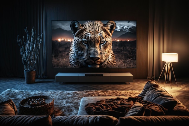 Big TV wall screen in modern living room television set in luxury interior generative A