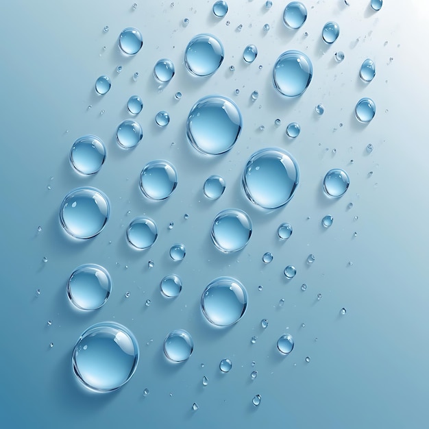 Photo big water droplets on blue aqua background