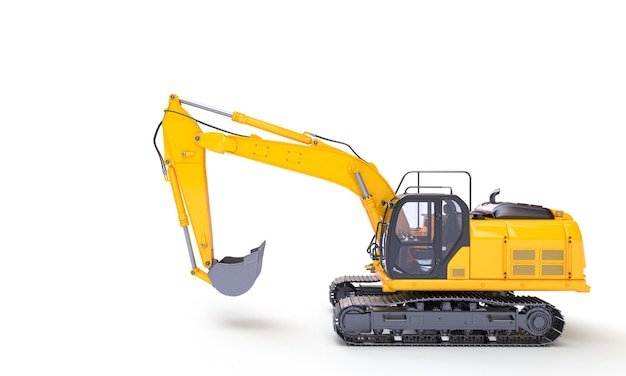 Big yellow excavator on the white background. 3d render.