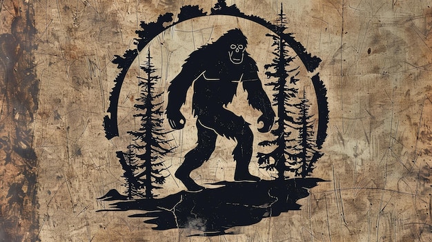 Photo bigfoot silhouette in forest grunge style