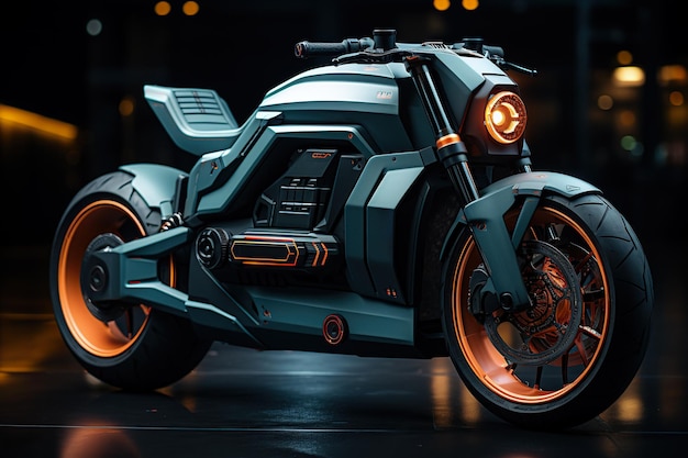 Bike Concept Design Futuristic Gold Mechanic Model Glowing Luxury Nightlife Speed Vehicle