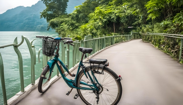 Photo a bike is parked on a path with a basket on the front