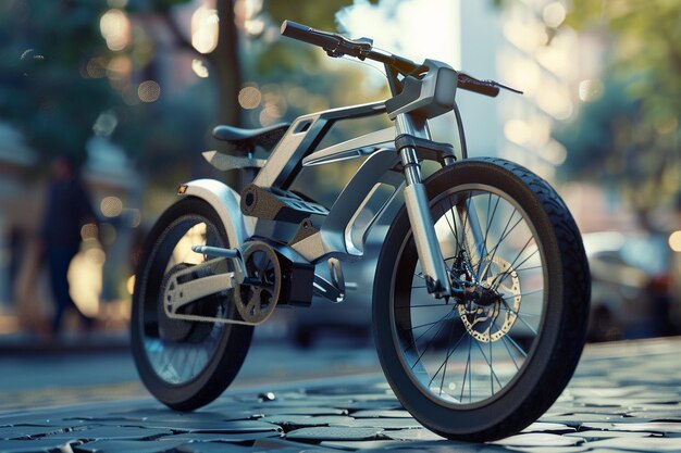 a bike is parked on the street with the front wheel up