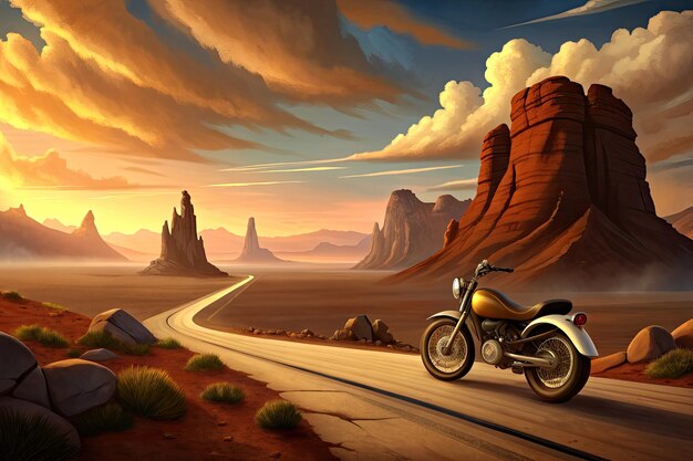 Bike on the road in the desert