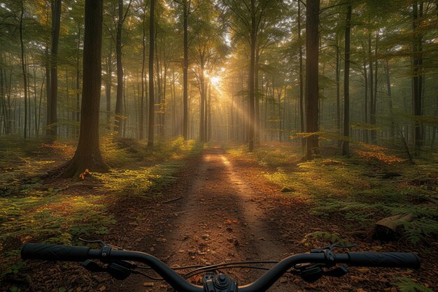 a bike view of spring road in the sunlight professional photography