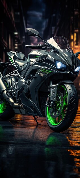 Photo a bike with green and black and green lights