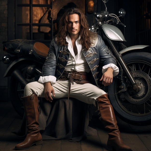 Biker in the image of a musketeer from the novels of A Dumas