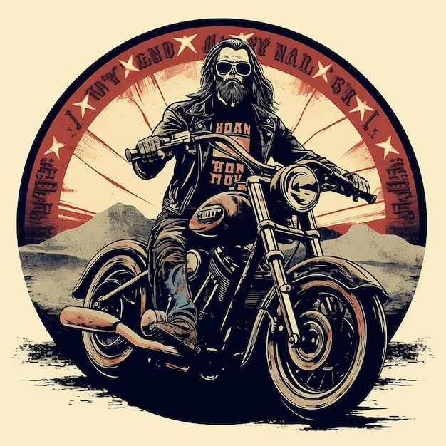 Photo biker_motorcycle_grunge_vector_silhouette_retro_emblem