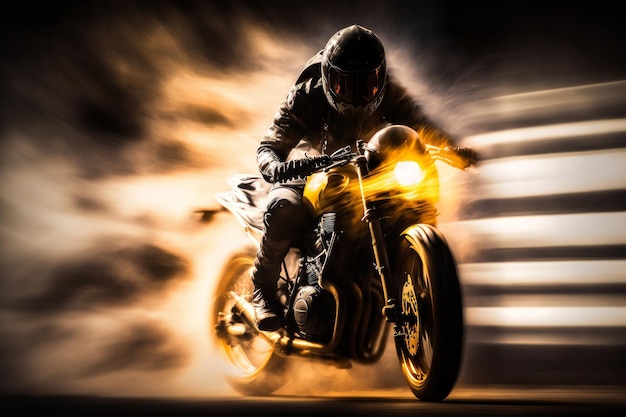 Biker riding on high speed blurred motion creative light Generative AI