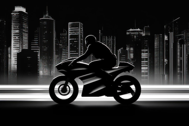 Biker on a sports bike on white black background generative ai