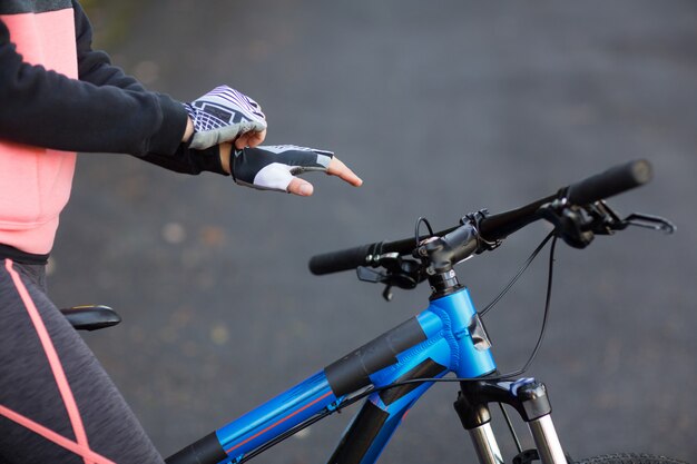 Biker wearing sport gloves