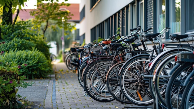 Photo bikes parked by a building