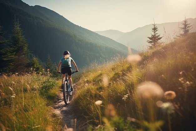 Biking woman mountain Generate Ai