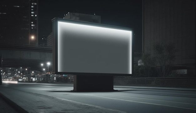 Billboard blank for outdoor advertising poster at night time with street light line