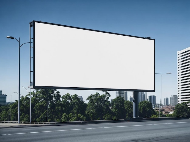 Billboard canvas mockup in city background beautiful weather