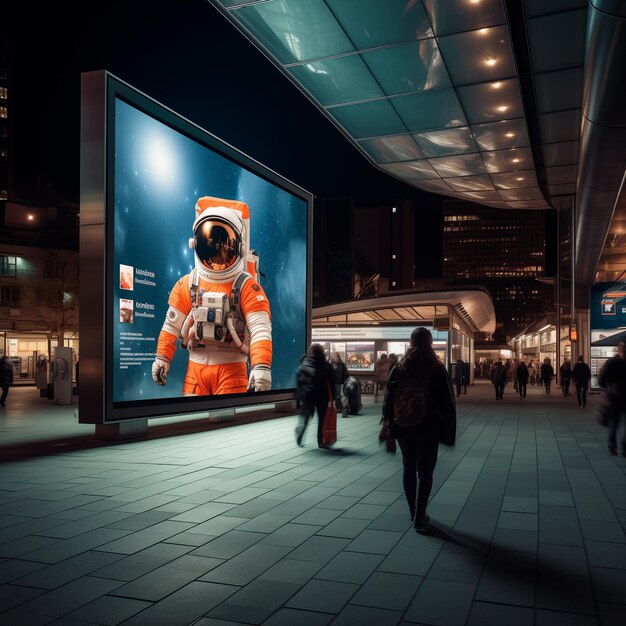 Photo a billboard in the city an astronaut on an advertisement