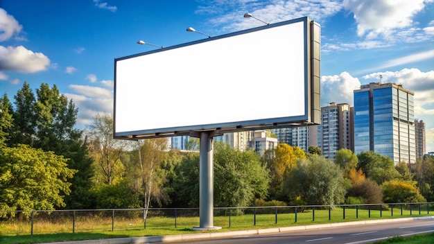 a billboard for a city is shown on a sunny day