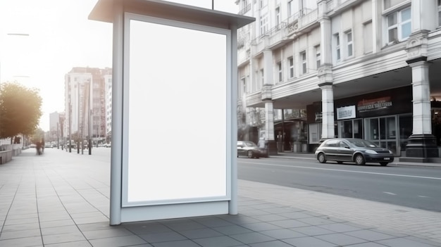 A billboard on a city street with a car in the background