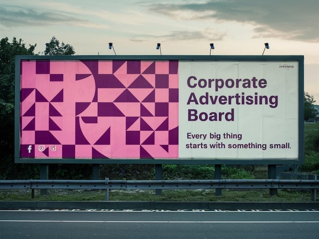 a billboard for corporate advertising board on the side of a road