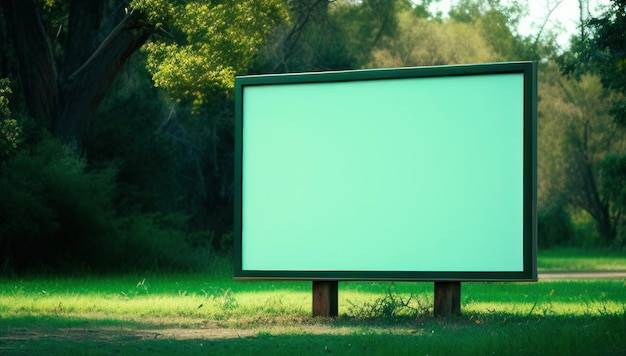 A billboard in a field with the word " on it "