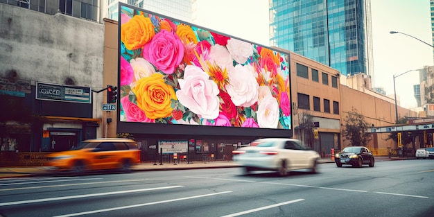 Billboard of Floral Patterns on a Building on the Street Generative AI