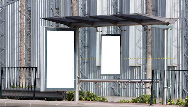 billboard in industrial area of the city with metal background