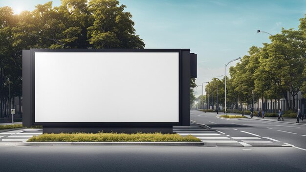 a billboard on the side of the road with a street light in the background