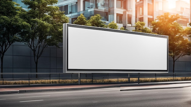 a billboard on the street with a man walking by