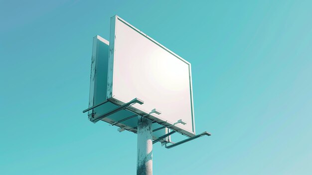 a billboard that has a blue background with a white border