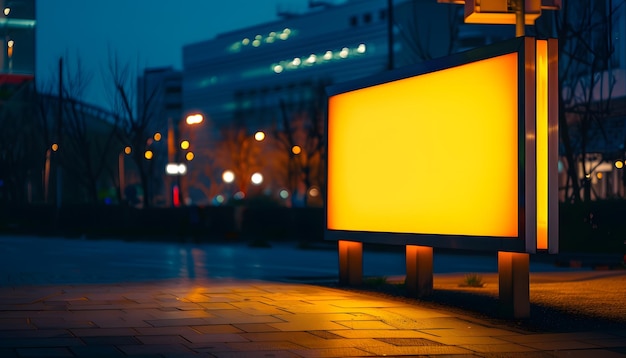 a billboard that is outside with the street lights on