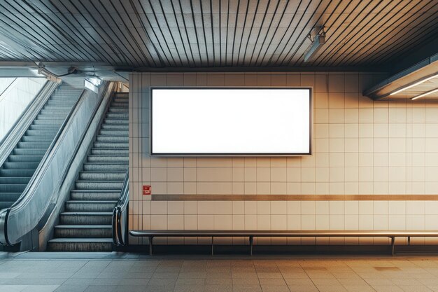 Photo billboard on a white station wall