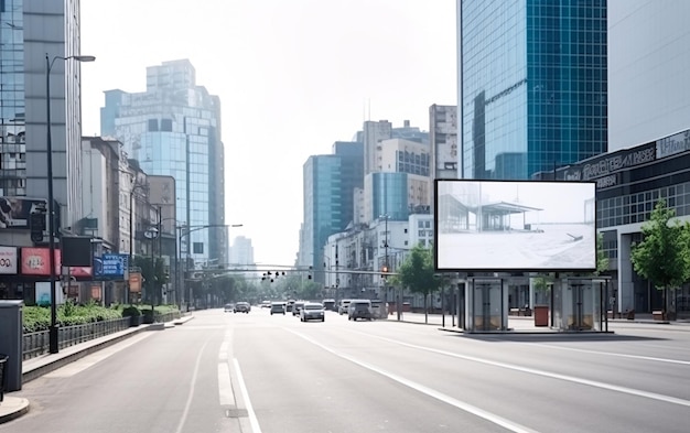 Billboard with blank mock up digital display in modern city generated AI