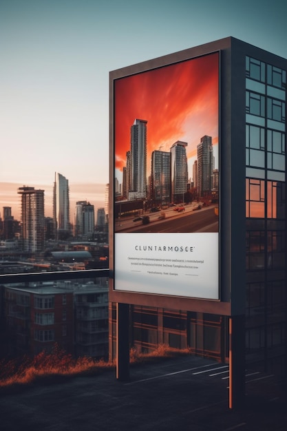 A billboard with a picture of a city in the background generative ai image