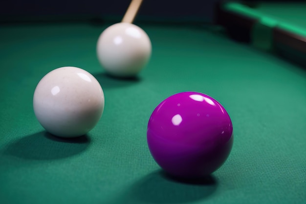 Billiard balls cue stick and green tablecloth Generative AI