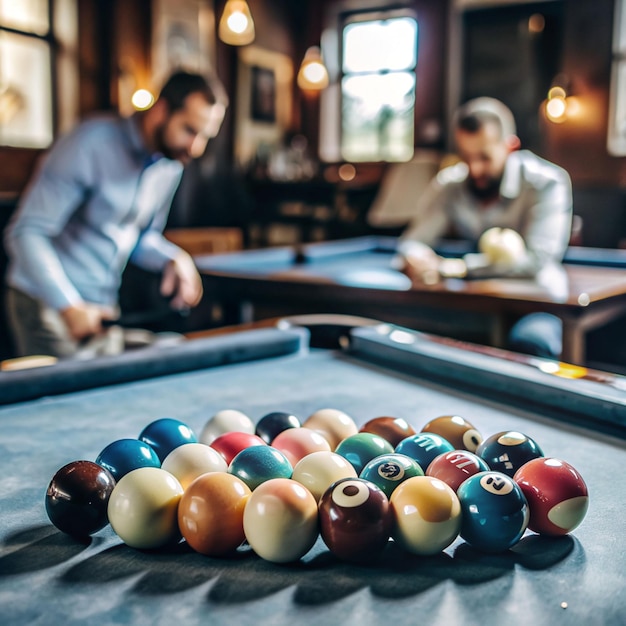 Billiard balls on table in billiard club shallow depth of field