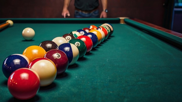 Photo billiard balls with blue table