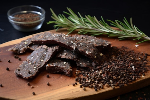 Biltong with a sprinkle of black pepper and garlic yummy delicious Biltong food image photography