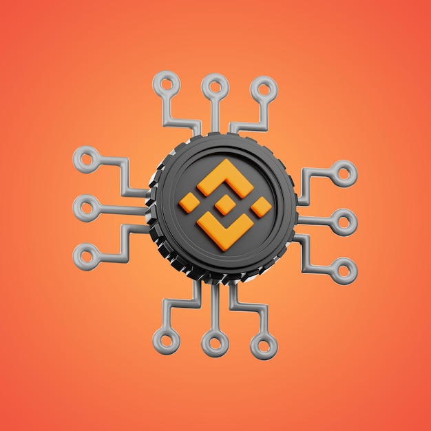 Binance financial blockchain technology digital chip icon 3d rendering on isolated background