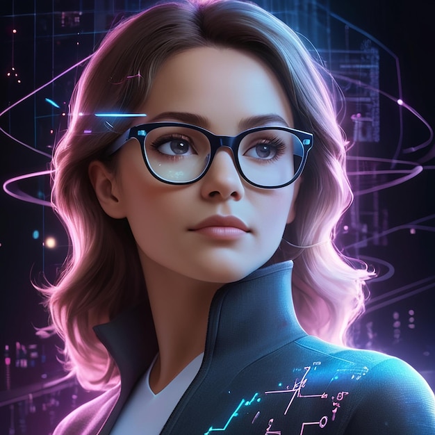 Binary code cyber business woman images with ai generated