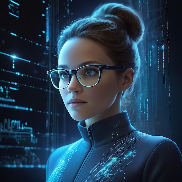 Binary code cyber business woman images with ai generated