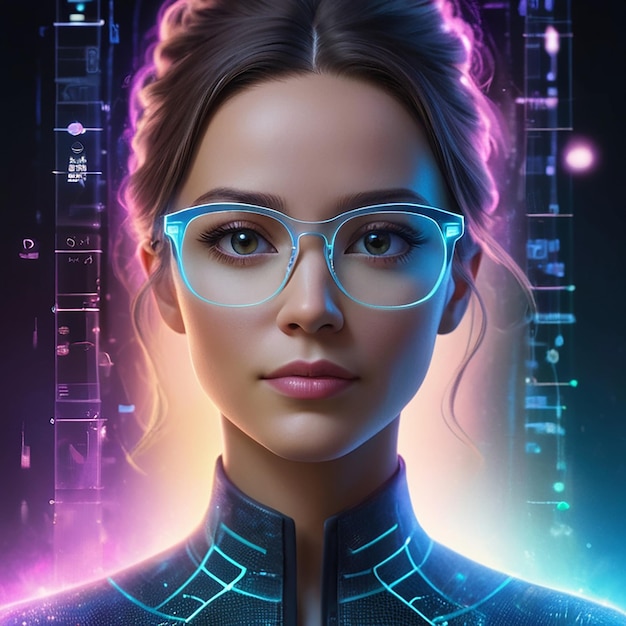 Binary code cyber business woman images with ai generated